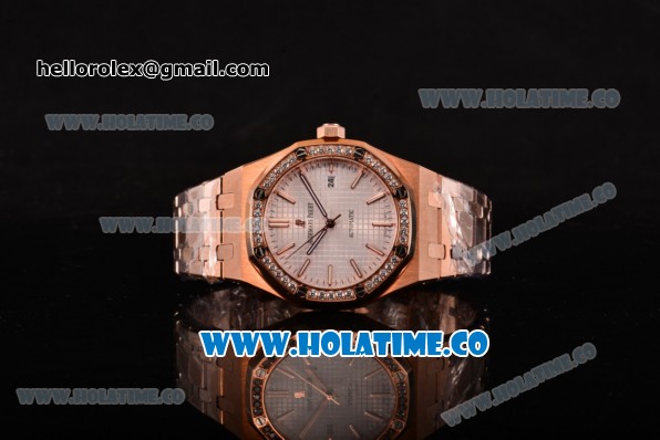 Audemars Piguet Royal Oak 41 Miyota 9015 Automatic Full Rose Gold with White Dial and Diamonds Bezel (EF) - Click Image to Close